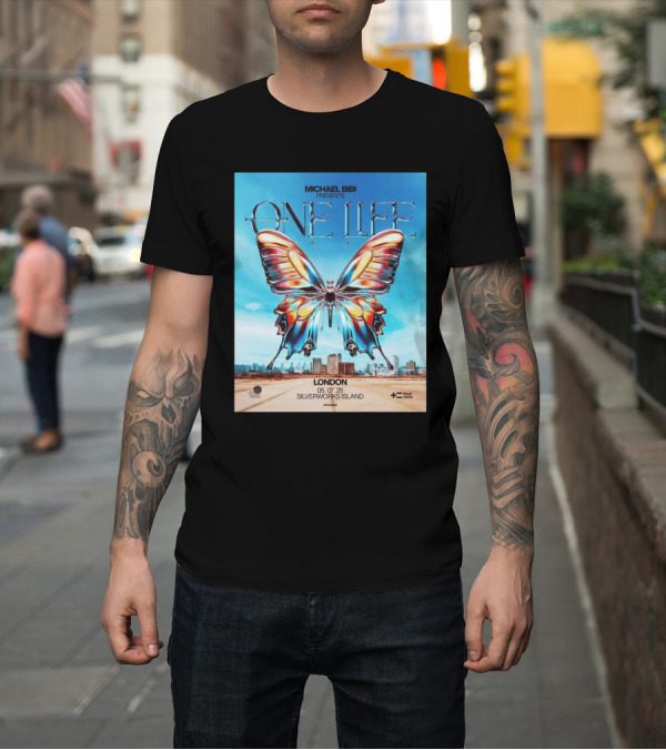 Shirt: Michael Bibi Presents One Life London 05 07 2025 Butterfly Silverworks Island Royal Docks T-Shirt Michael Bibi Presents One Life London 05 07 2025 Butterfly Silverworks Island Royal Docks T-Shirt