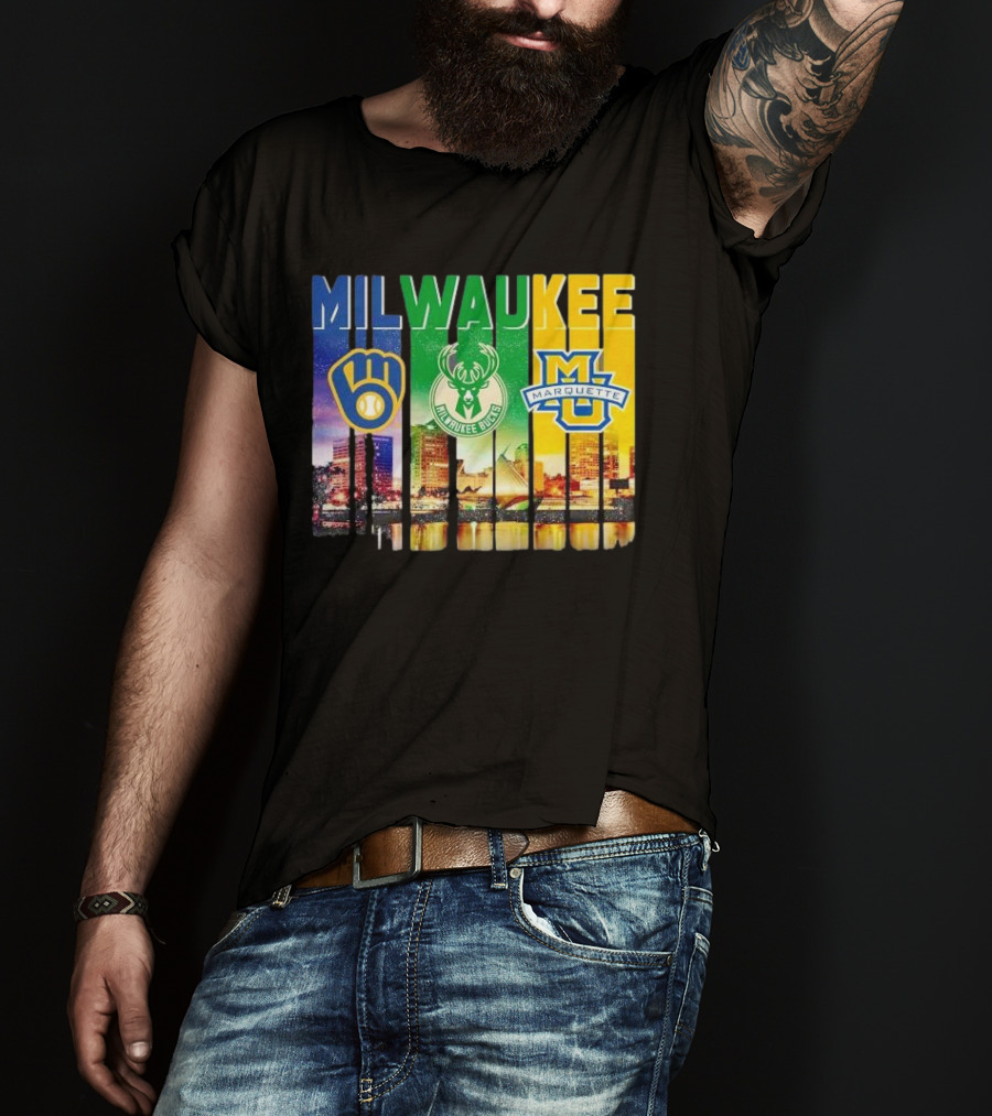 Milwaukee Brewers Bucks Marquette City Skyline Theme T-Shirt
