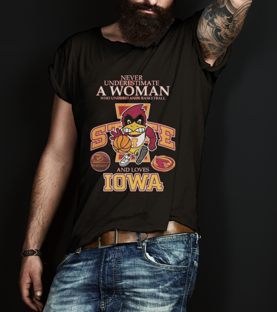Never Underestimate A Woman Who Understands Basketball And Loves Iowa State Cyclones Mascot T-Shirt