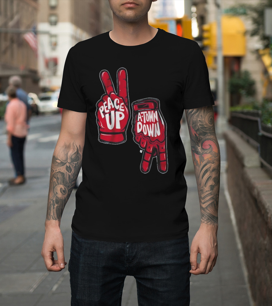 Peace Up A-Town Down Red Gloves Graphic T-Shirt