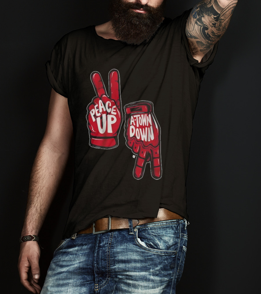 Peace Up A-Town Down Red Gloves Graphic T-Shirt
