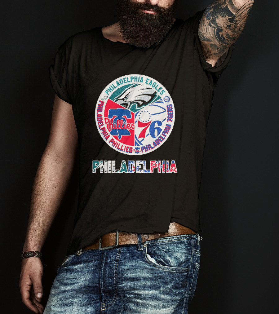 Philadelphia Eagles Phillies 76ers Circular Emblem T-Shirt