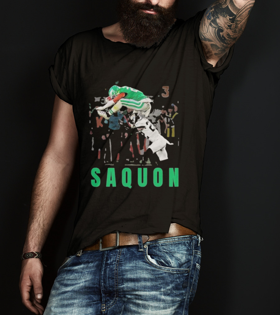 Saquon Reverse Hurdle Eagles Football Action T-Shirt