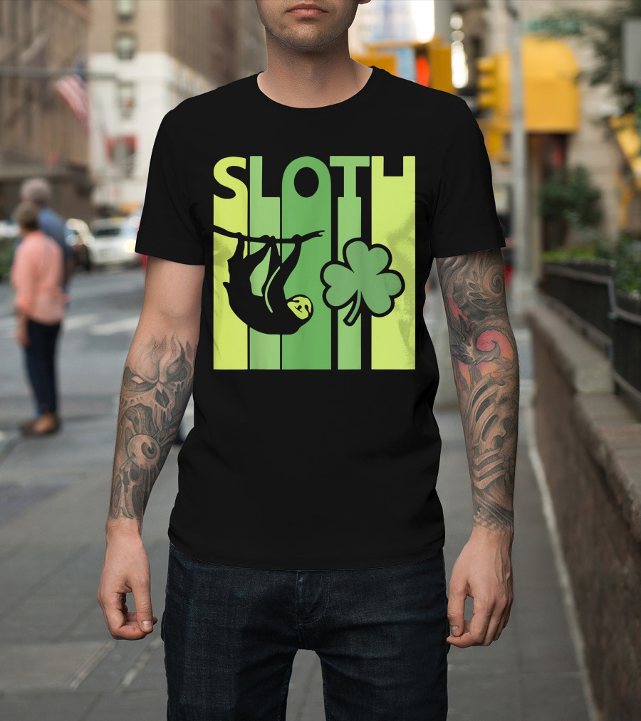 Lucky Sloth Hanging Irish Vintage Shamrock St Patrick's Day T-Shirt