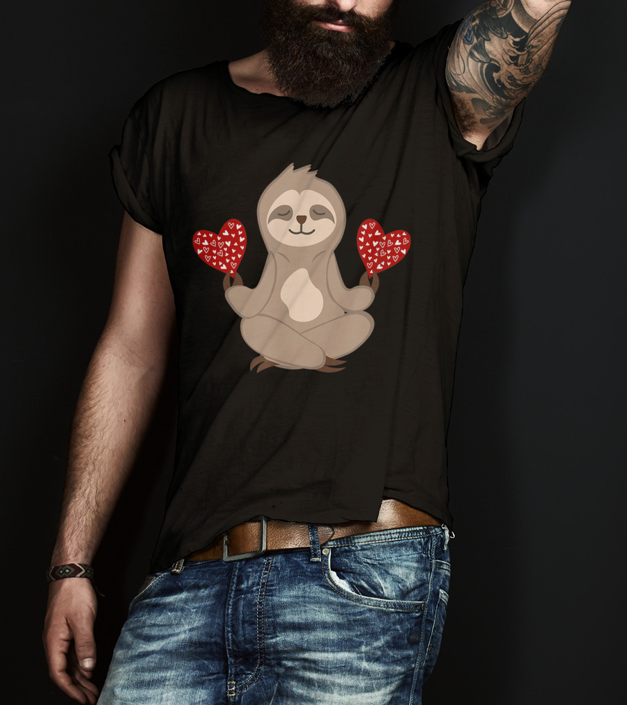 Love Sloth Meditation Valentines Day Heart Animal Vintage T-Shirt