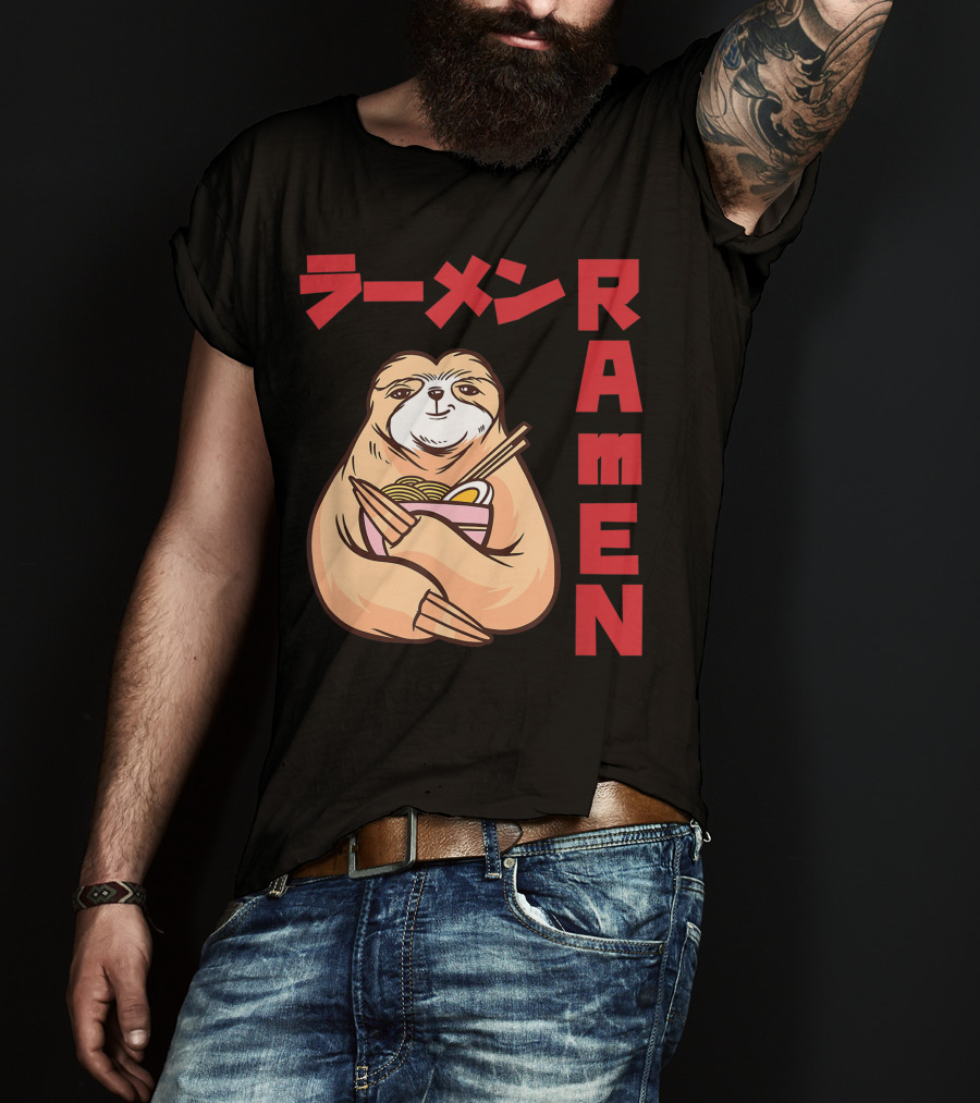 Kawaii Ramen Sloth Anime Noodles Japanese Sketching T-Shirt