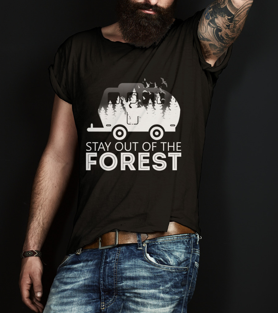 Stay Out Of The Forest Camper With Trees And Bats T-Shirt