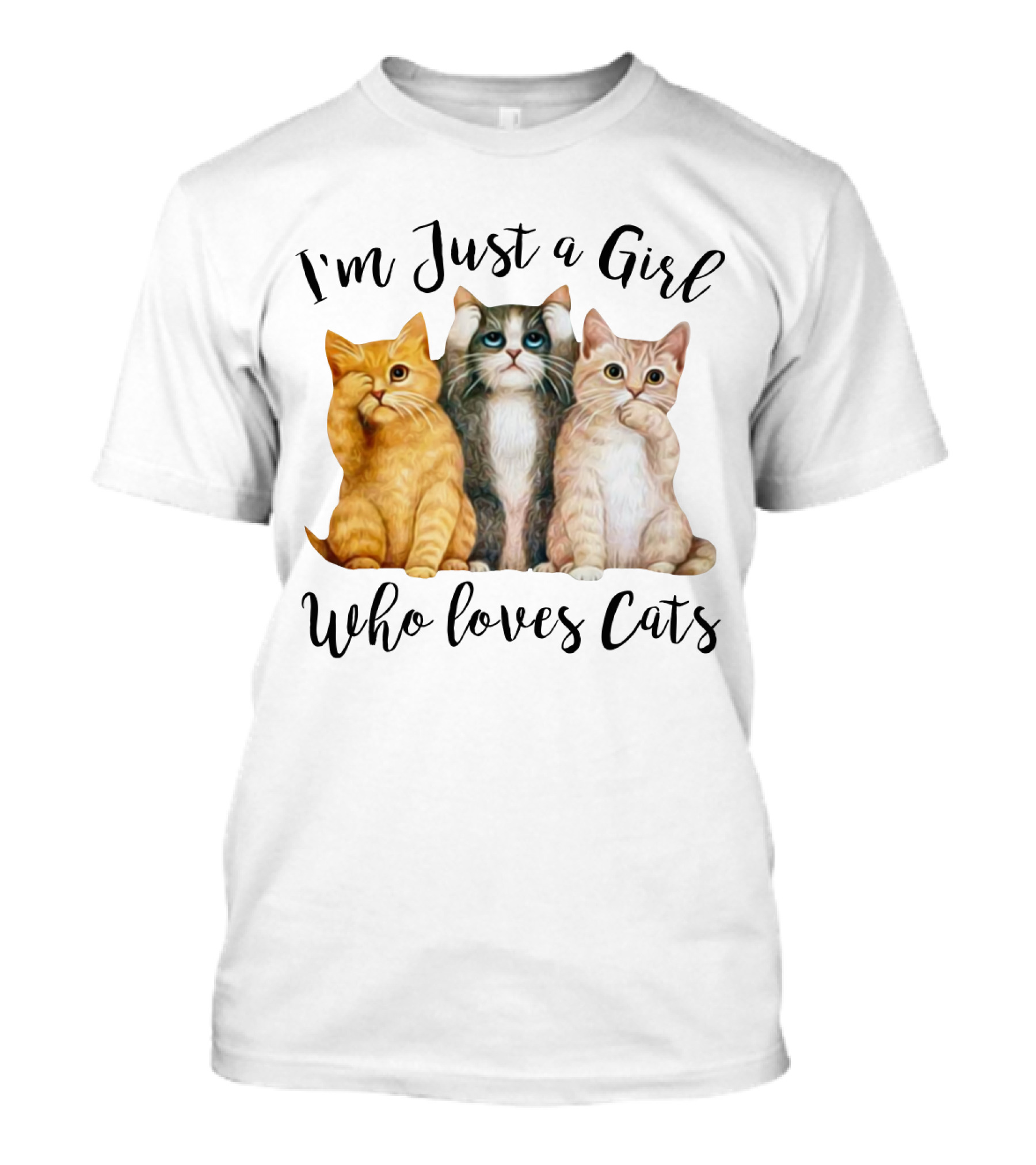 I'm Just A Girl Who Loves Cats With Cute Cat Trio T-Shirt