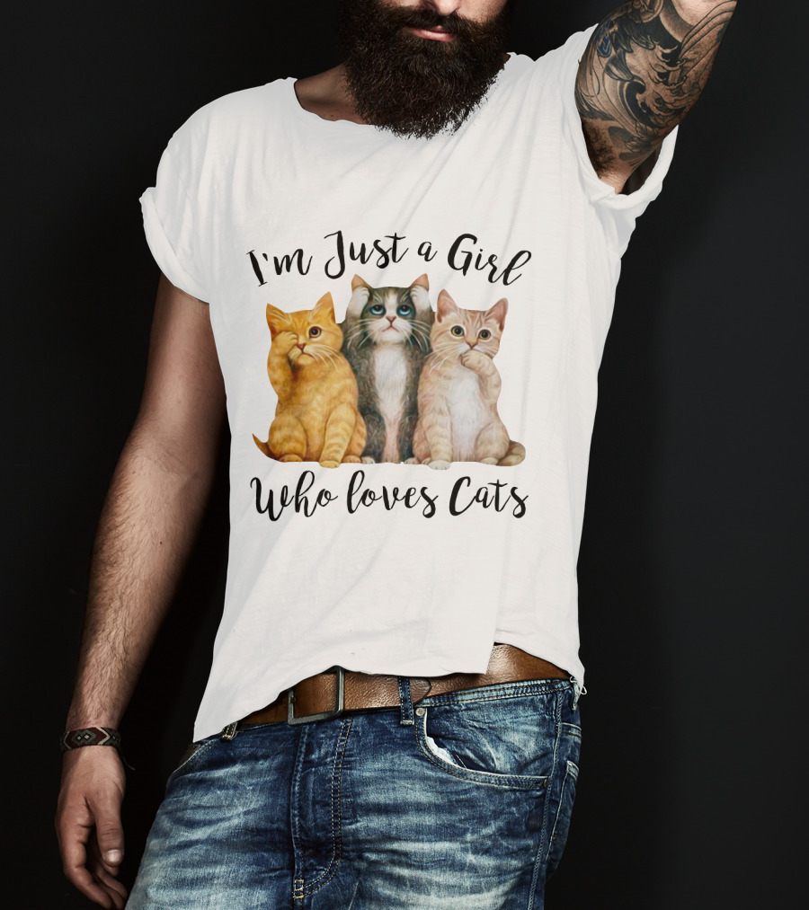 I'm Just A Girl Who Loves Cats With Cute Cat Trio T-Shirt
