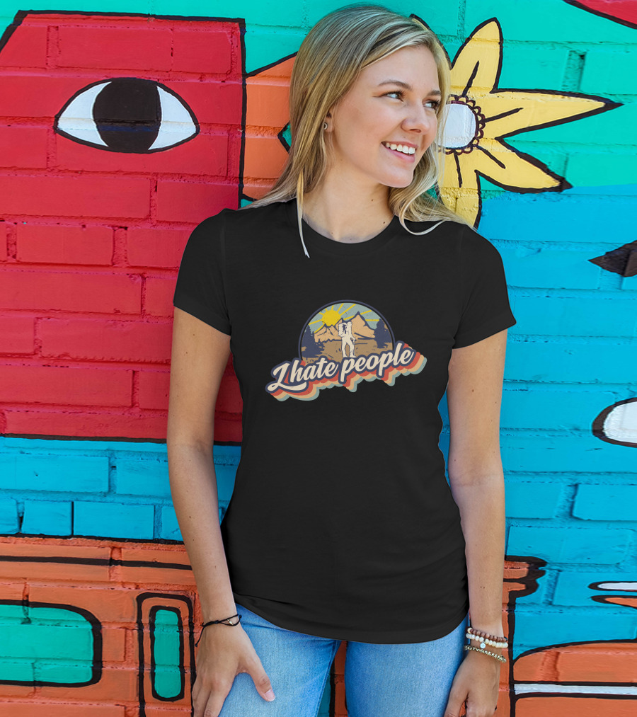 Sunset Mountain Hiking Nature Retro Style 'I Hate People' T-Shirt