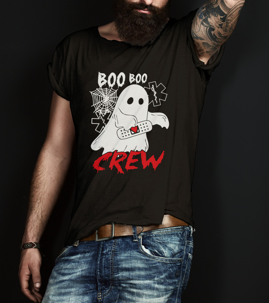 EMT Boo Boo Crew Ghost With Bandage And Cobweb T-Shirt