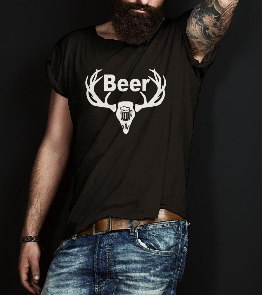 Beer Antler Skull With Mug T-Shirt
