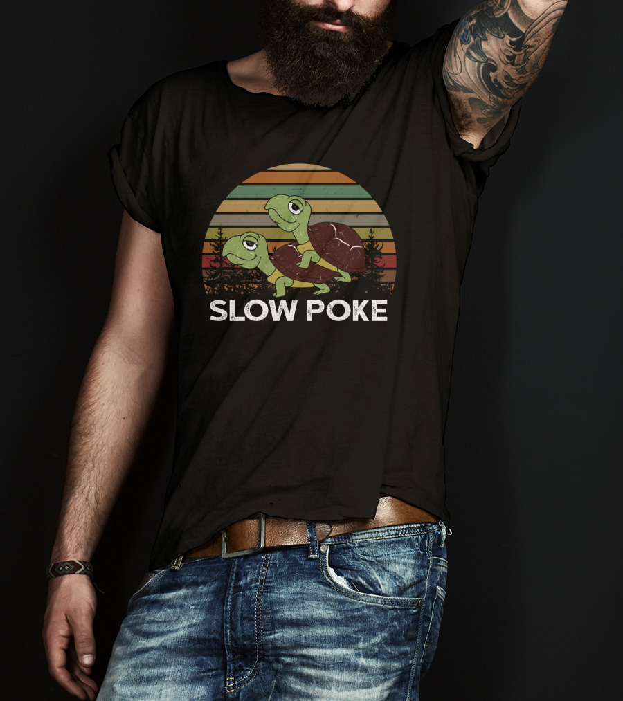 Slow Poke Retro Striped Funny Turtle Sunset T-Shirt