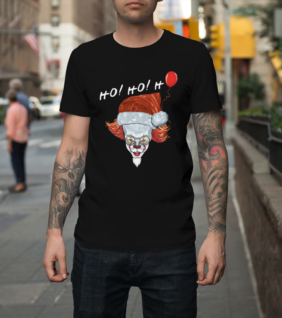 HO HO HO Novel Killer Clown Santa With Red Balloon T-Shirt