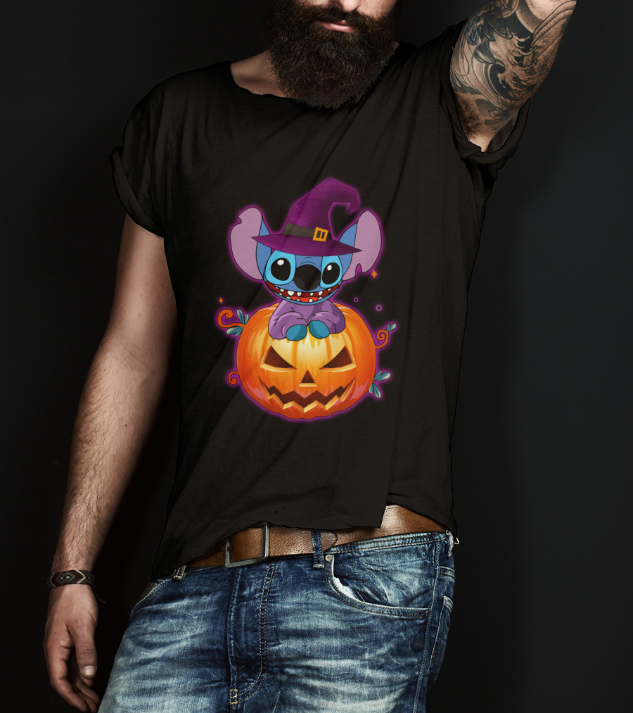 Stitch Witch Pumpkin Halloween Jack-O'-Lantern T-Shirt