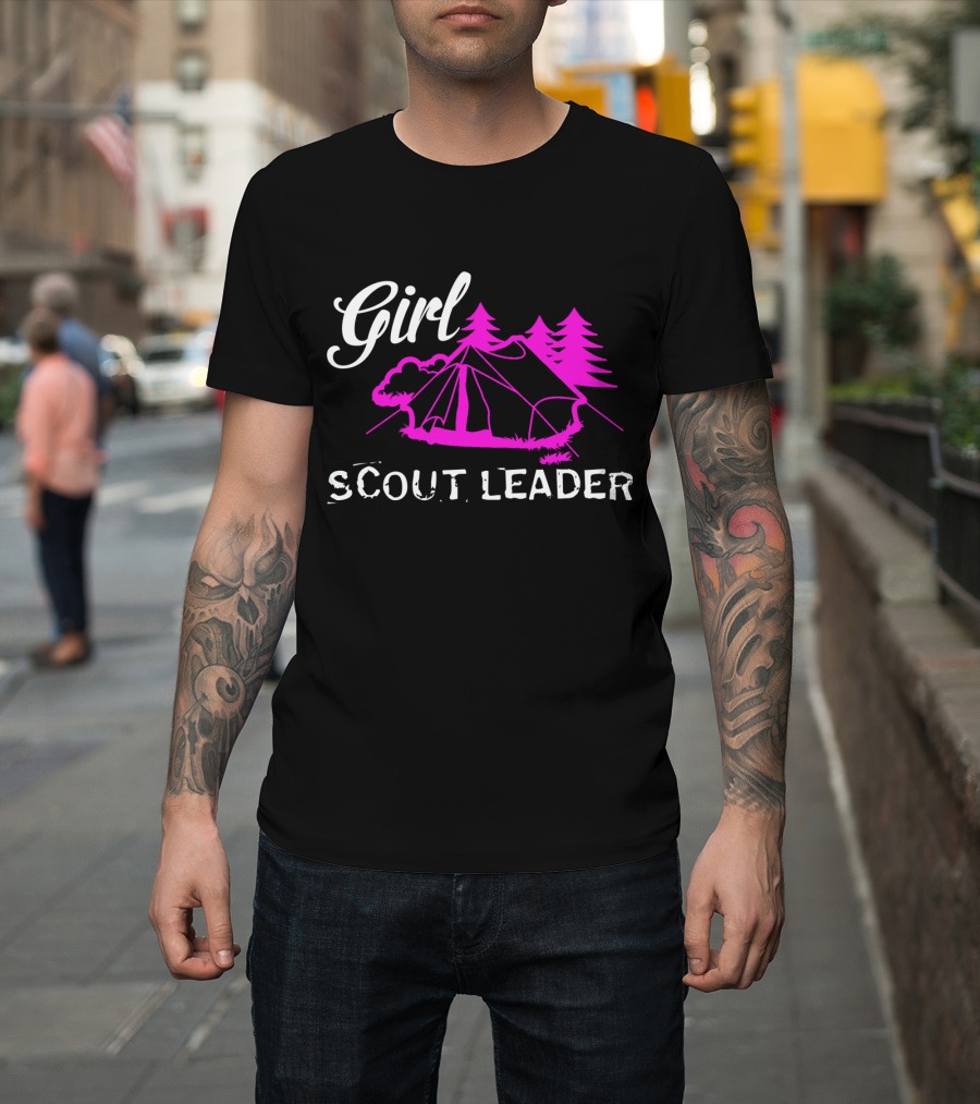 Girl Scout Leader Camping Outdoor Simple Tent Forest Scene T-Shirt