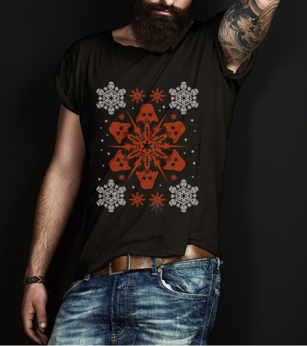 Empire Snowflakes Darth Vader Mask Holiday T-Shirt