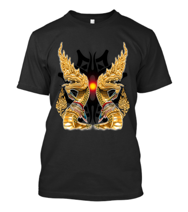 Phuket Dragon Gold Naga Duo Mythical Thai Symbolism T-Shirt