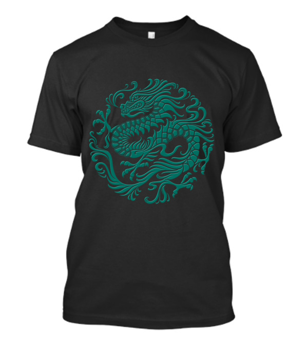 Traditional Teal Blue Chinese Dragon Circle T-Shirt