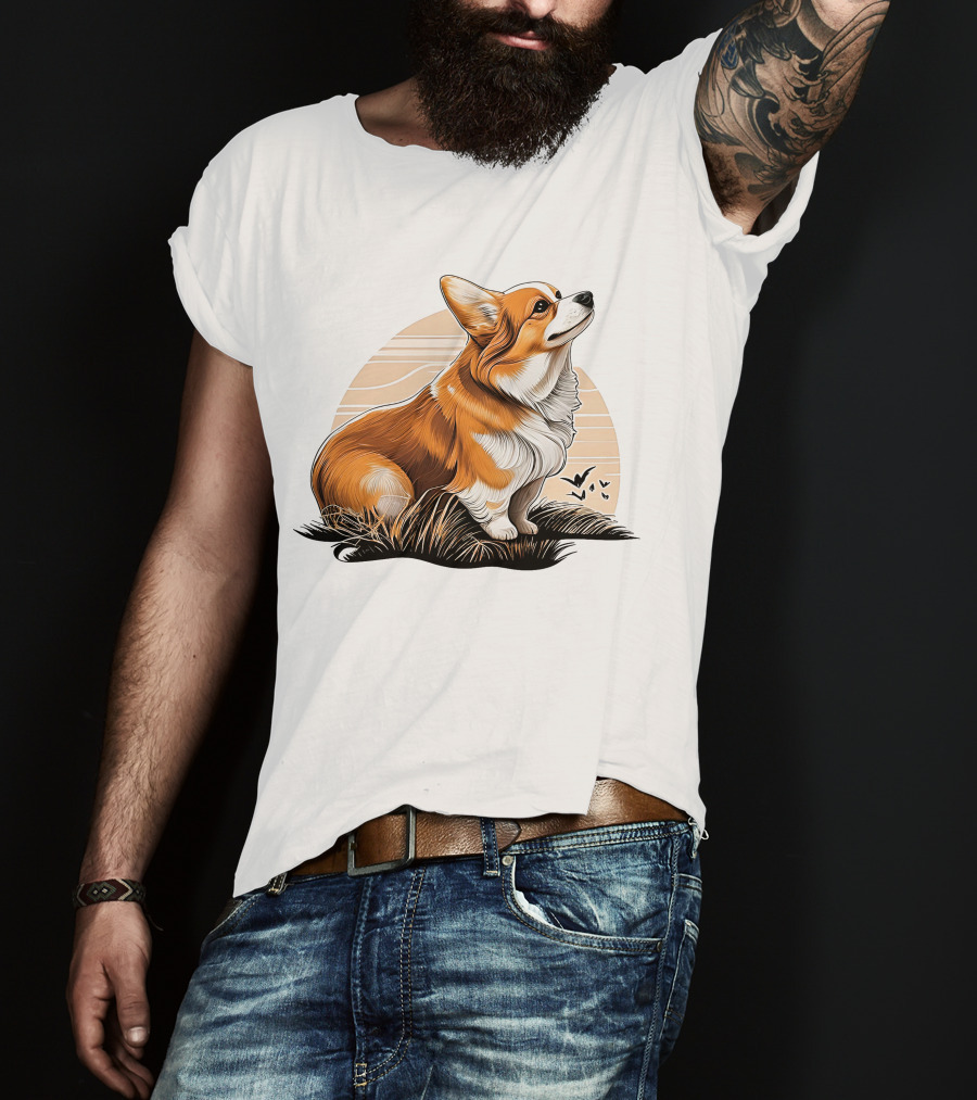 Corgi Dog Cute Sunset Scene T-Shirt