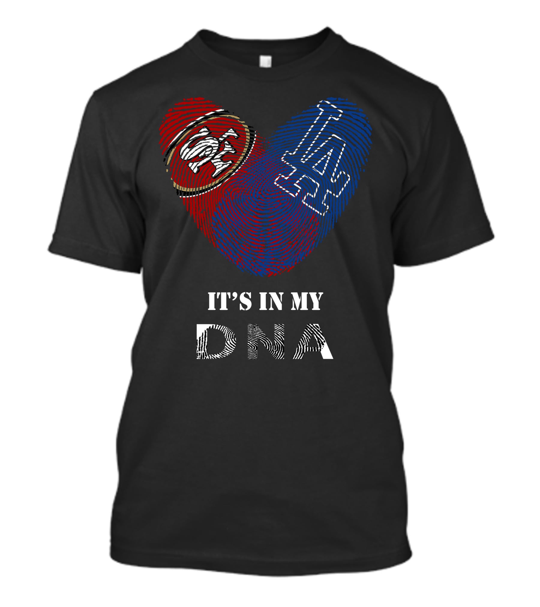 49ers Dodgers Heart Shaped Fingerprint Dna T-Shirt