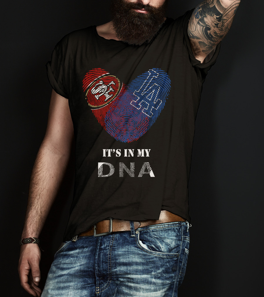 49ers Dodgers Heart Shaped Fingerprint Dna T-Shirt