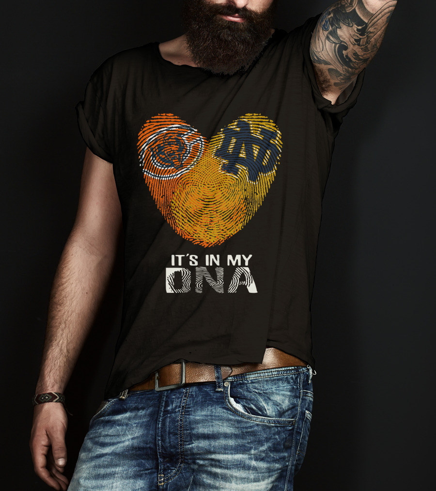 Bears Notre Dame It's In My Dna Heart Fingerprint Logo Icons T-Shirt