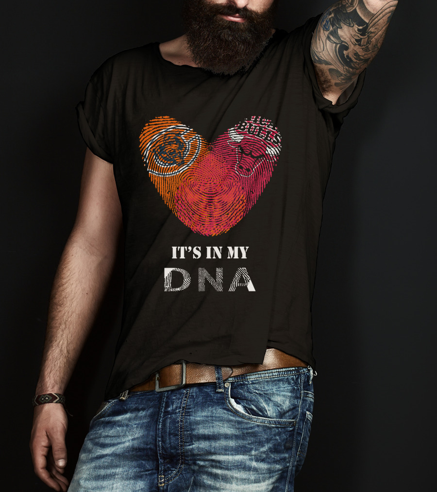 Chicago Bears Bulls Fingerprint Heart It's In My DNA T-Shirt