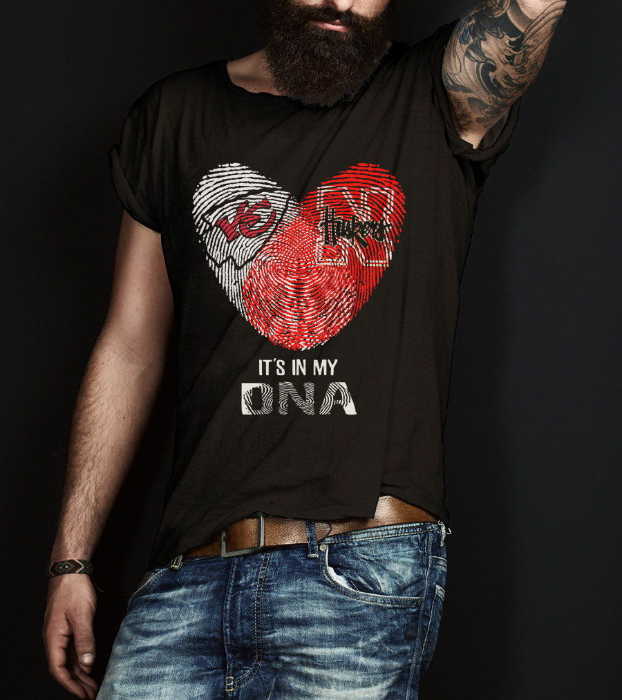 Chiefs Huskers Fingerprint Heart It's In My Dna T-Shirt