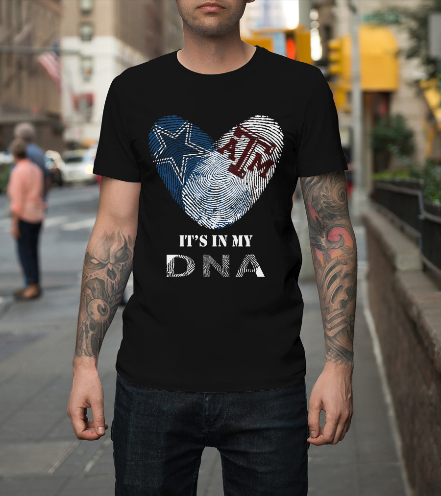 Cowboys Texas A&M Aggies It's In My Dna Fingerprint Heart T-Shirt