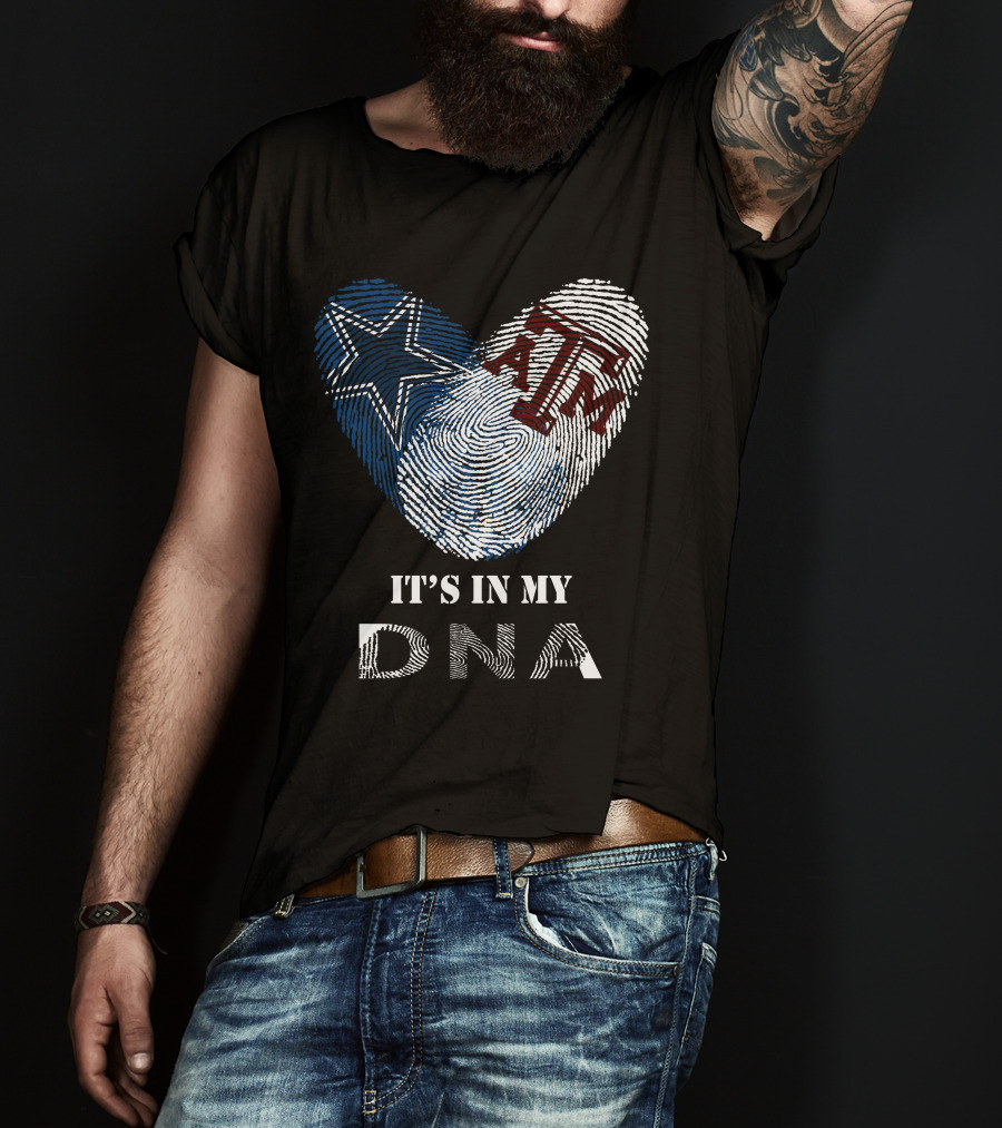 Cowboys Texas A&M Aggies It's In My Dna Fingerprint Heart T-Shirt