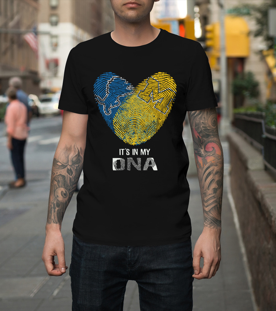 Lions Michigan Wolverines Heart Shaped Fingerprint It's In My Dna T-Shirt