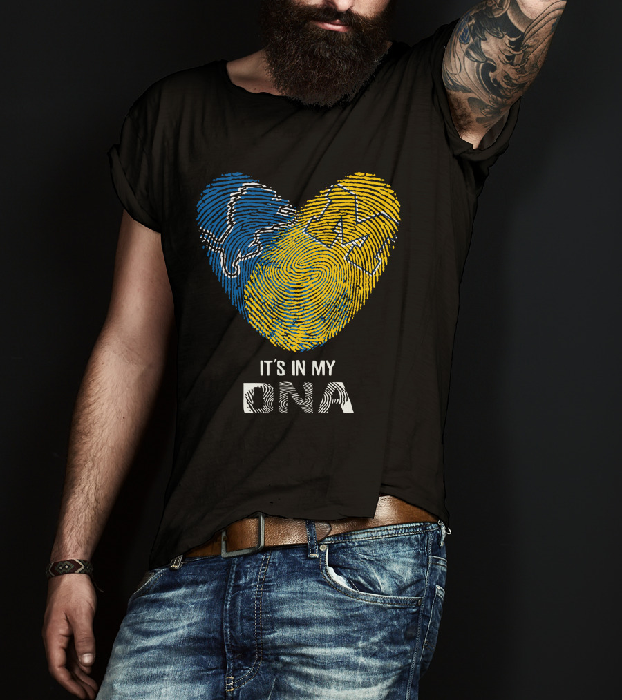 Lions Michigan Wolverines Heart Shaped Fingerprint It's In My Dna T-Shirt