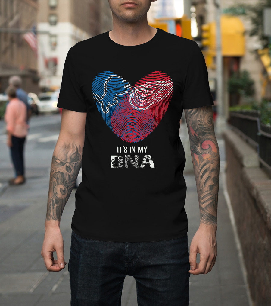 Lions Red Wings Heart Shaped Dna Fingerprint It's In My Dna T-Shirt