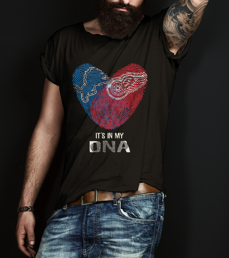 Lions Red Wings Heart Shaped Dna Fingerprint It's In My Dna T-Shirt