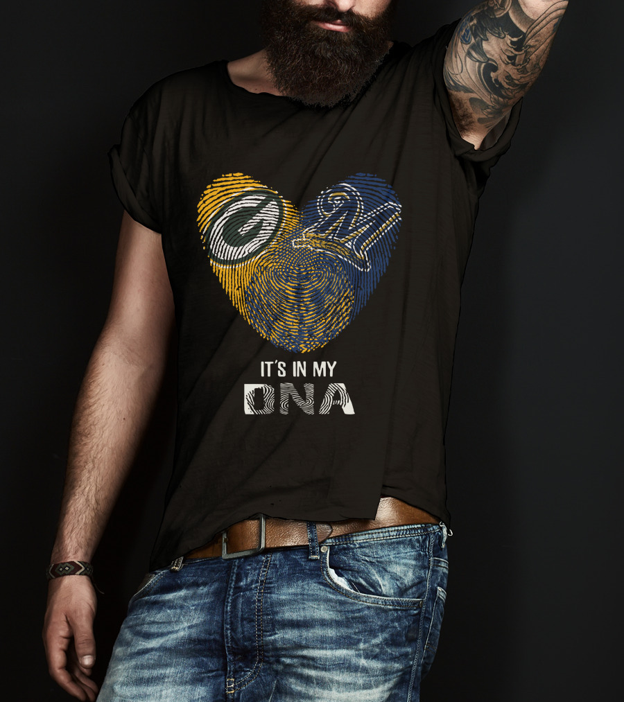 Packers Brewers Heart Fingerprint It's In My DNA T-Shirt