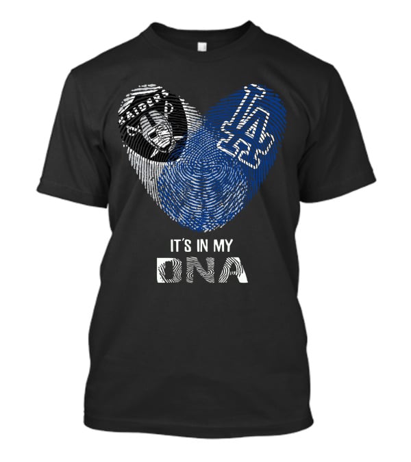Raiders Dodgers It's In My Dna Emblem Fingerprint Style T-Shirt