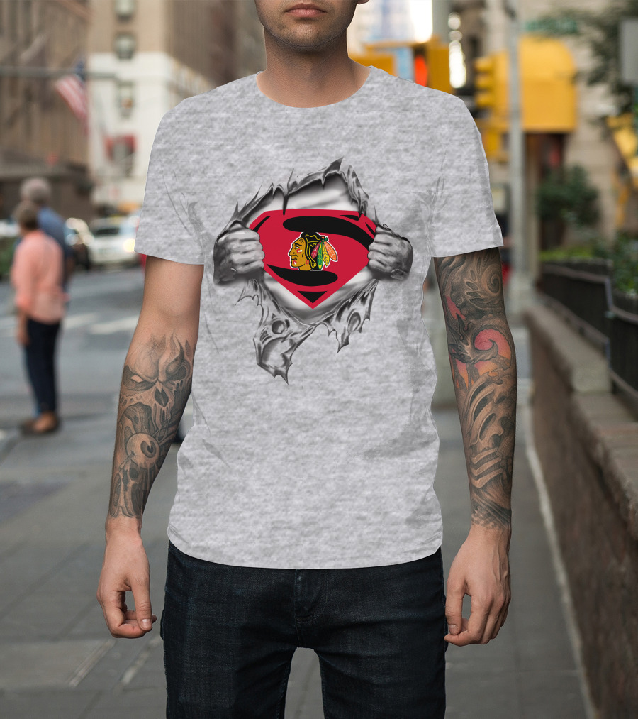 Chicago Blackhawks Superman Logo Emblem Fusion T-Shirt