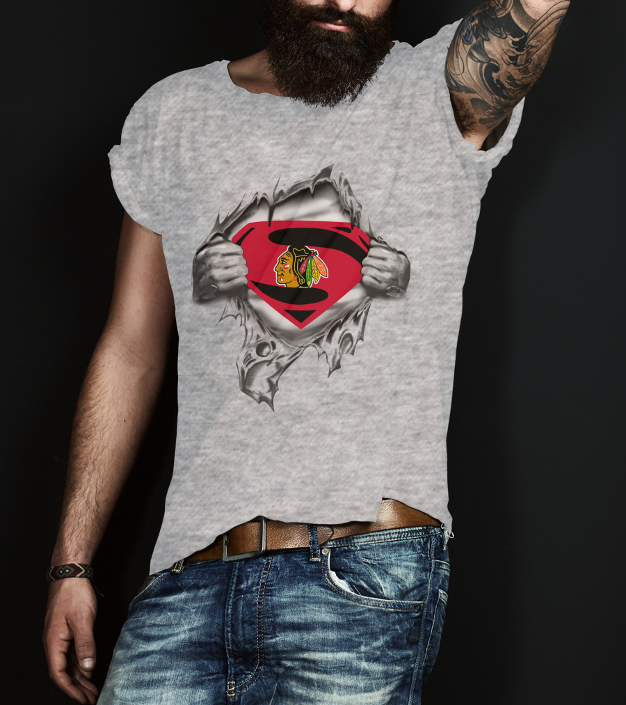 Chicago Blackhawks Superman Logo Emblem Fusion T-Shirt