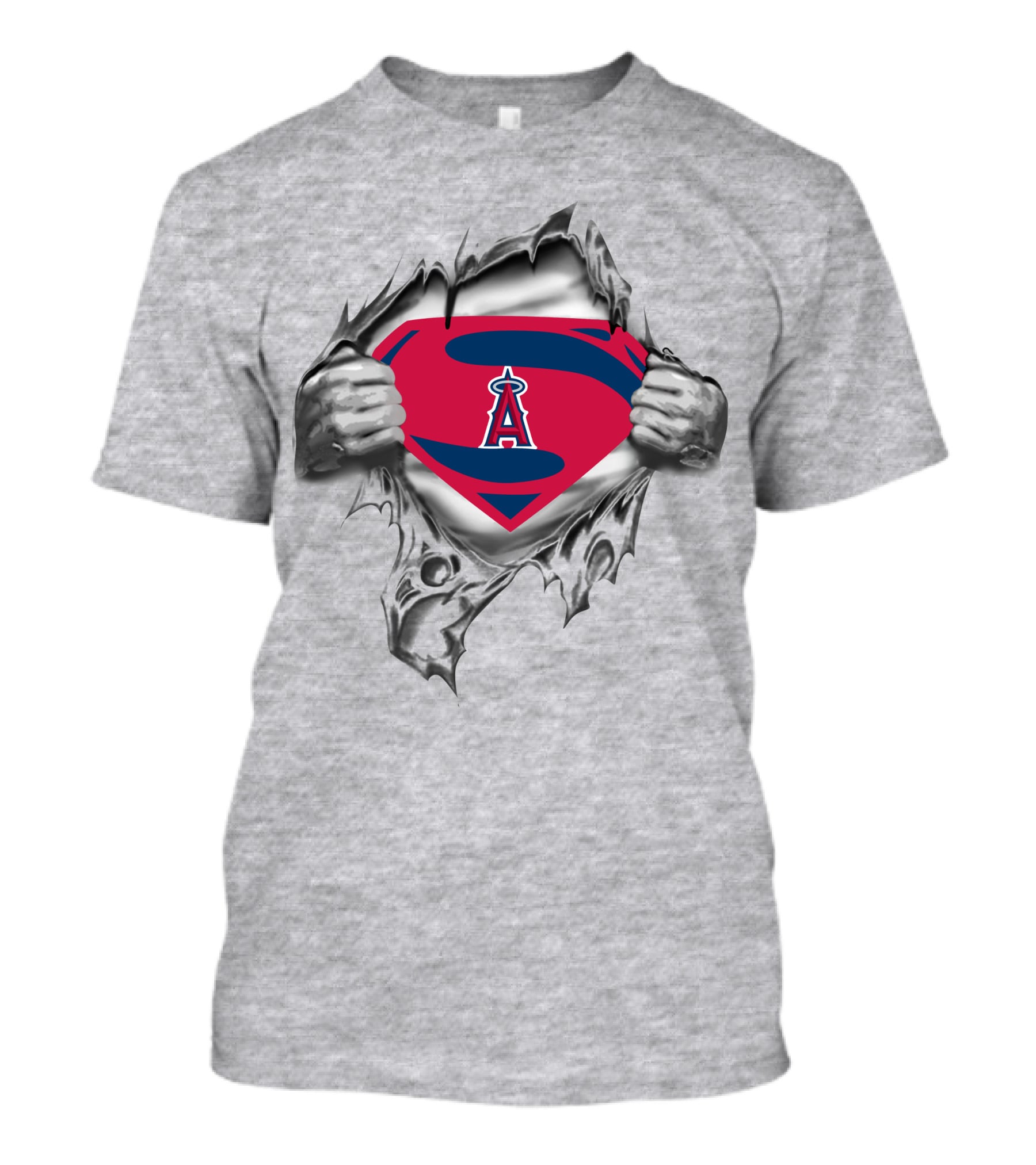 Superman Angels Logo Burst Silver Torn Fabric T-Shirt