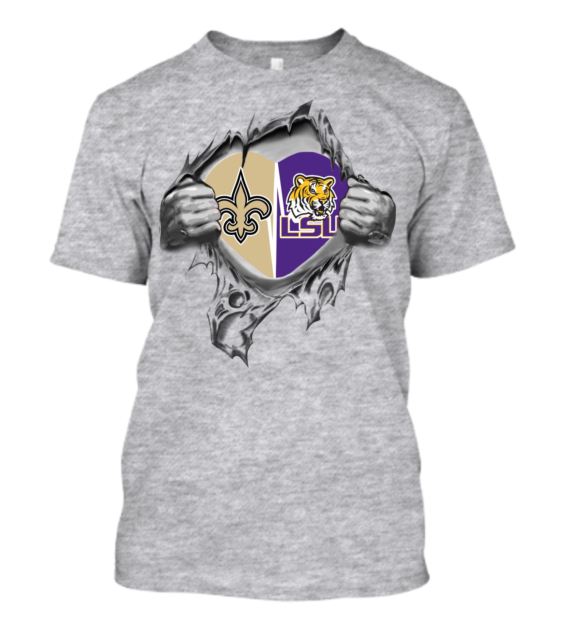 New Orleans Saints And Lsu Tigers Heart Passion Fleur-De-Lis Fan Tribute T-Shirt