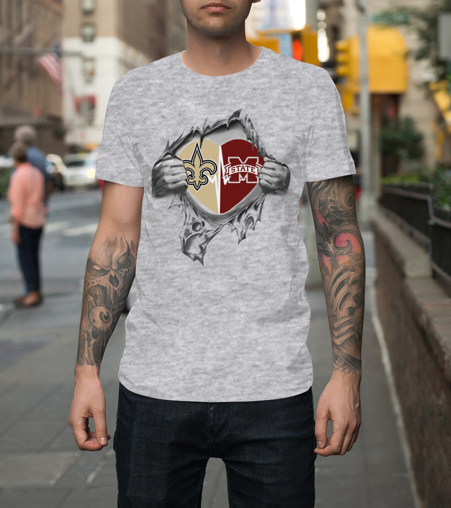 Saints Fleur-de-lis MS State Bulldogs Heart T-Shirt