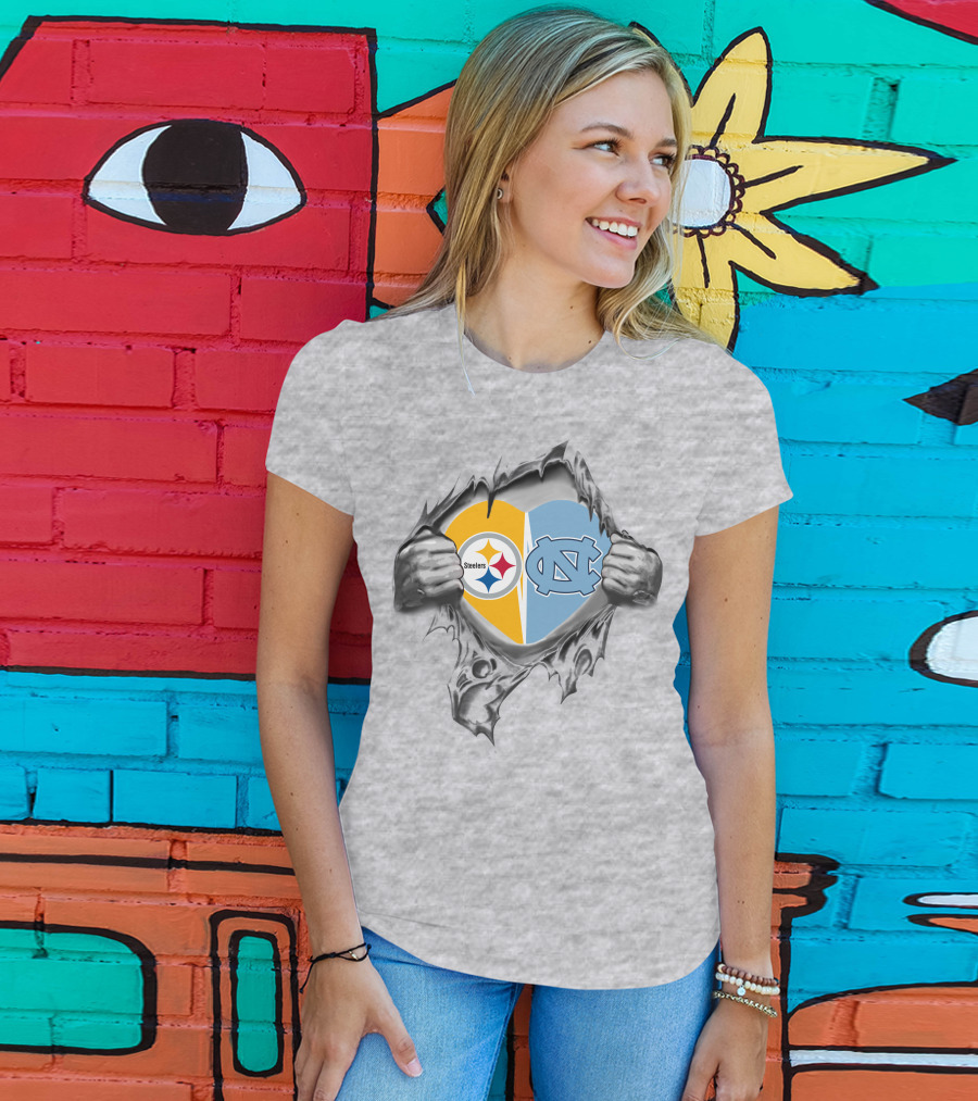 Steelers NC Tar Heels Heart T-Shirt