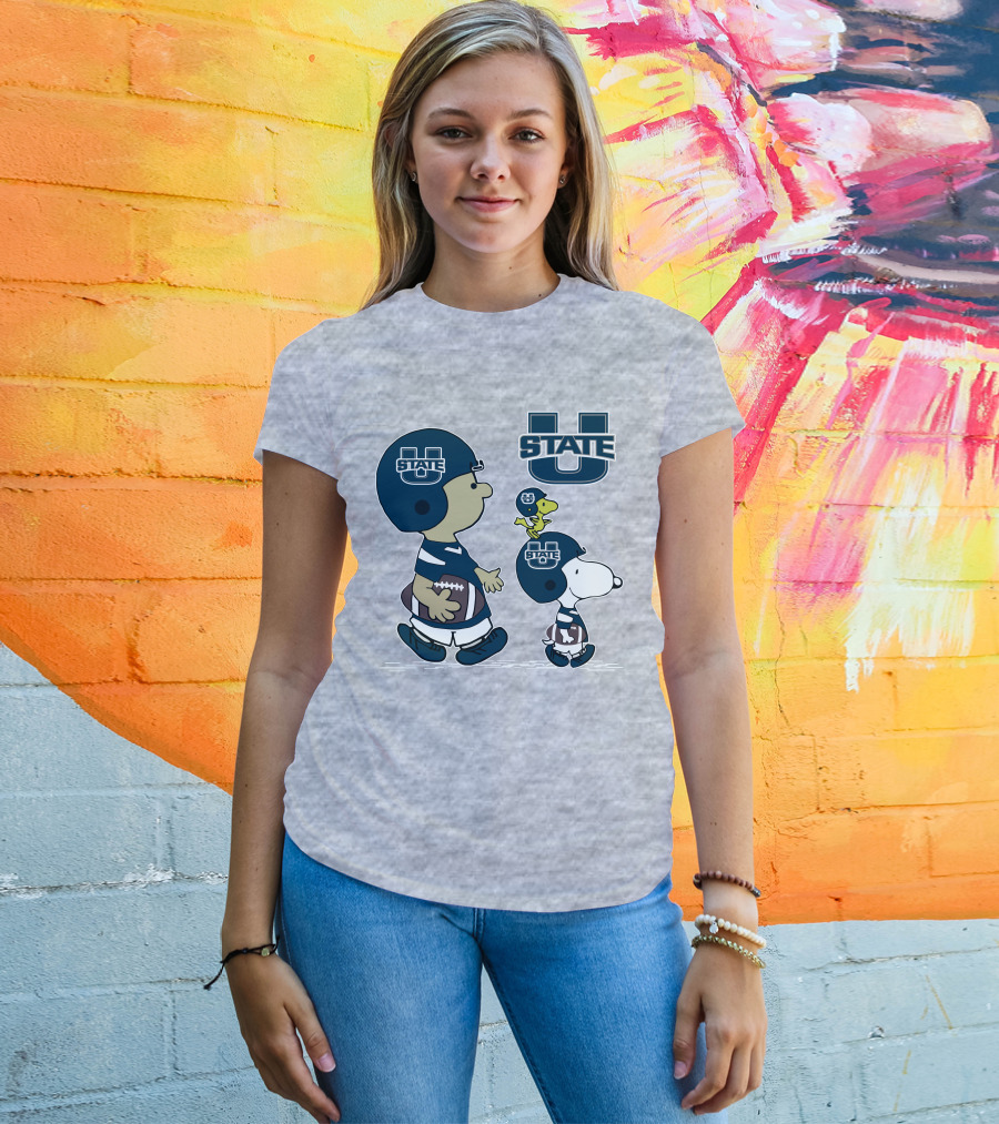 Utah State Football Snoopy And Woodstock Peanuts Characters T-Shirt