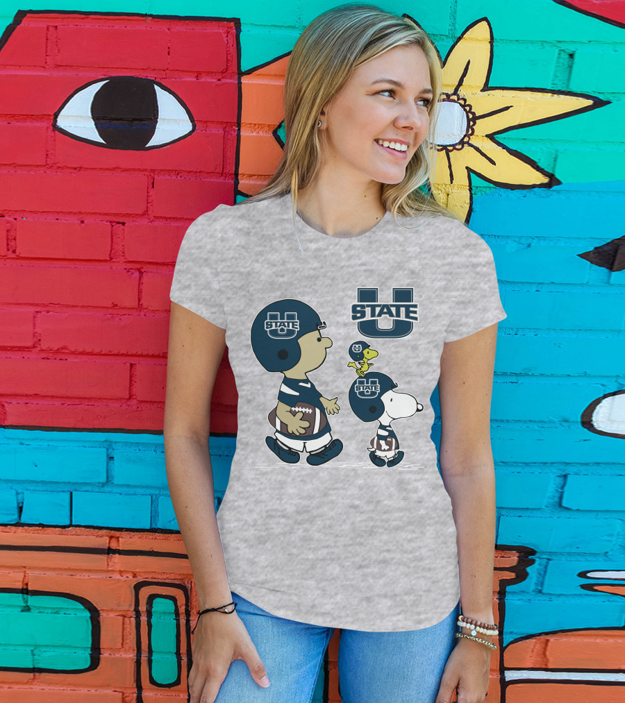 Utah State Football Snoopy And Woodstock Peanuts Characters T-Shirt