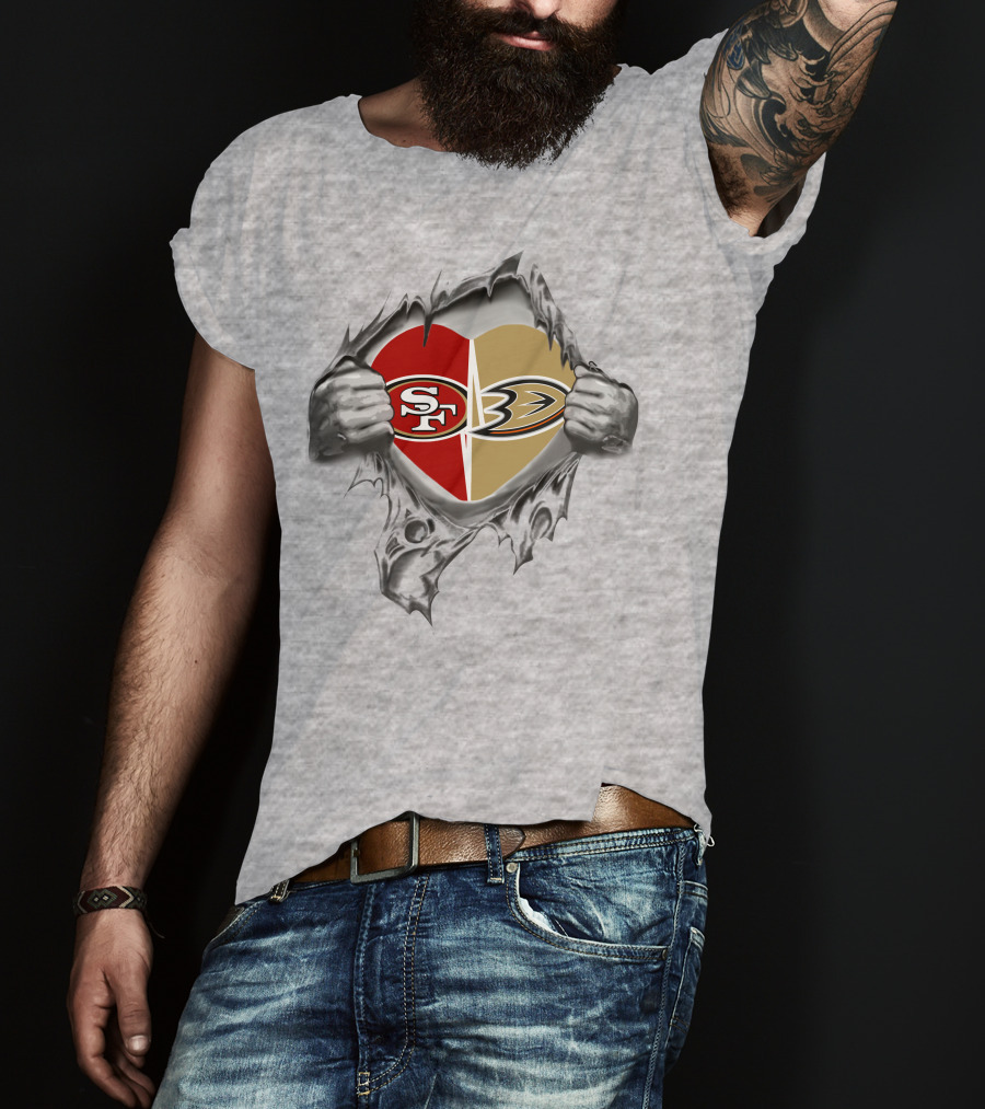 SF 49Ers Anaheim Ducks Heart Logo Tear T-Shirt