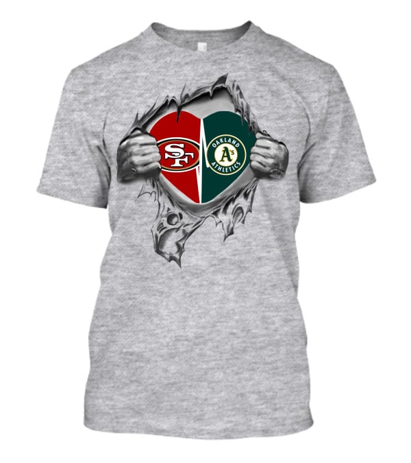 SF 49Ers Oakland Athletics Heart Logos Inside Ripped T-Shirt