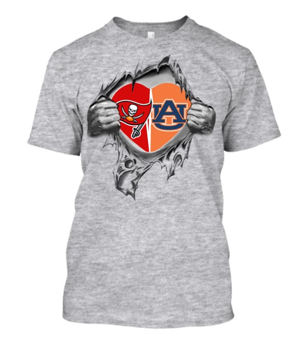 Tampa Bay Buccaneers Auburn Tigers Heart Fan Combo T-Shirt