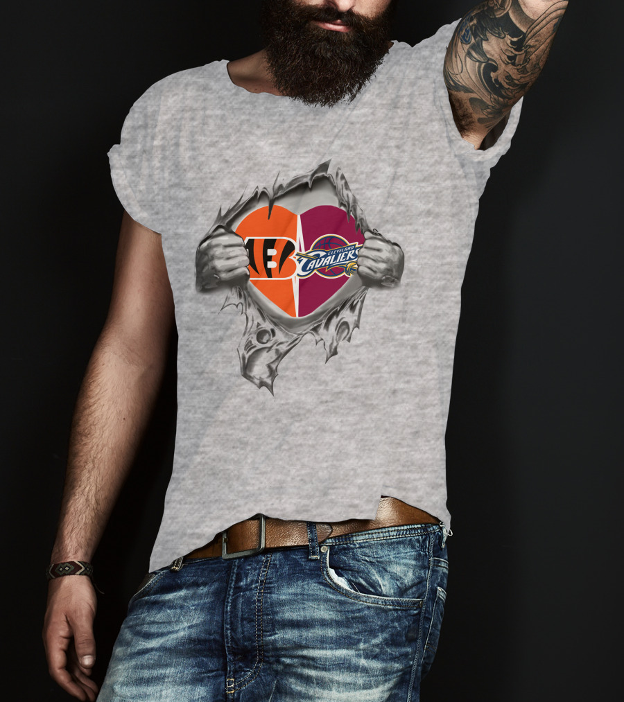 Bengals Cavaliers Heart Hand Graphics T-Shirt