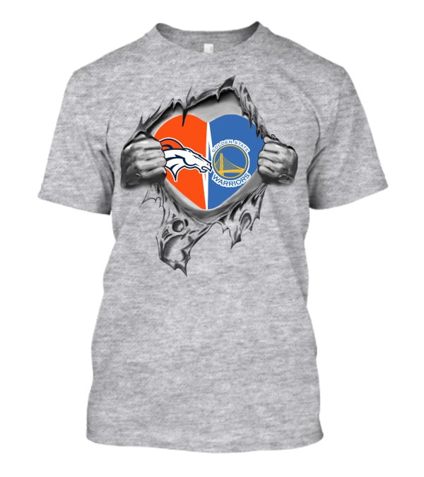 Denver Broncos Golden State Warriors Heart Torn T-Shirt